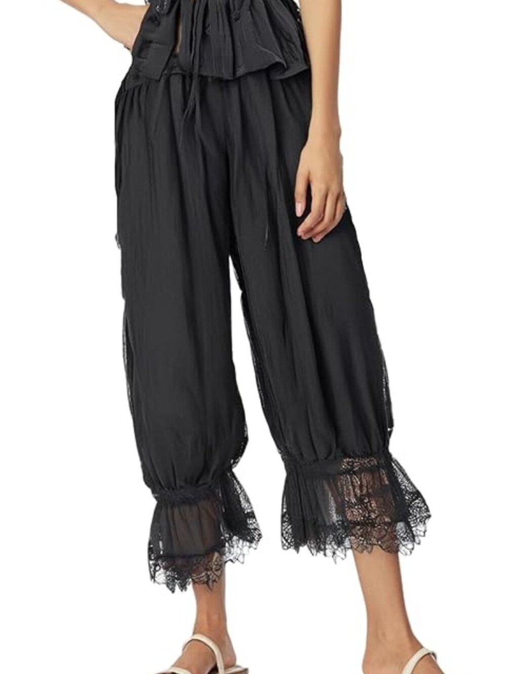 Women Lace Long Bloomers Pants Elastic Waist Y2k Ruffle Pettipants Slip Cute Pan